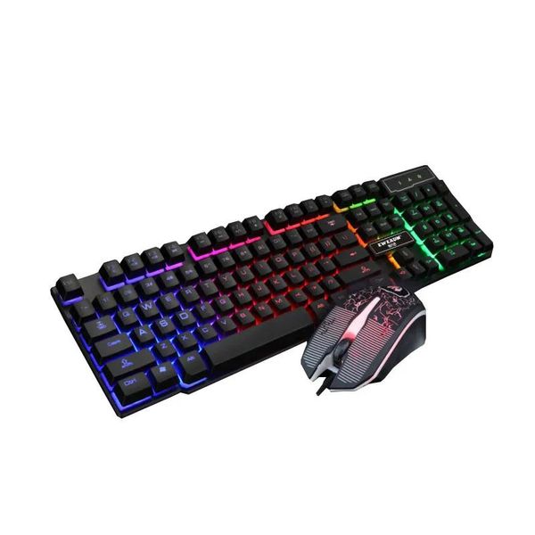 Новые комбинированные оптические клавиатуры и набор мыши клавиш подвески Rainbow Lights Gaming USB Wired для настольных плитов Lapton Bearlights 2 штуки