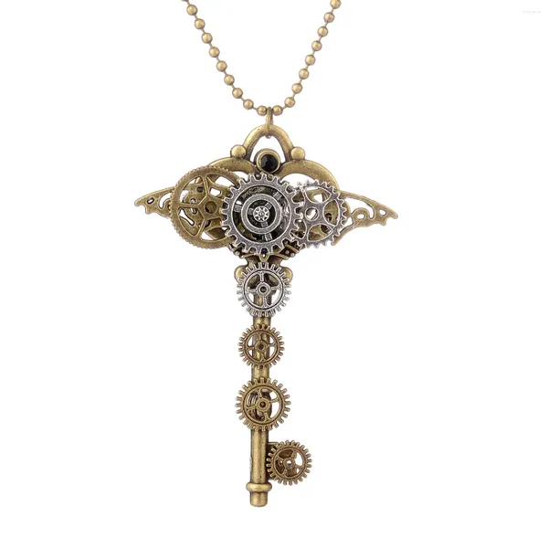 Ожерелья с подвесками, блестящий дизайн, ключ красивой формы с шестернями, винтажное ожерелье в стиле стимпанк, модные украшения