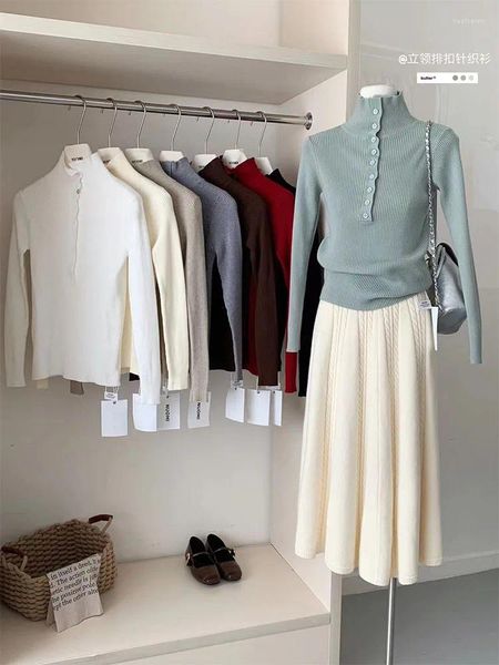 Kadın Sweaters Fashion Basit Belktleneck Örme Süveter Katı Uzun Kollu Küleyler Şık Sonbahar Kış Günlük Hardigan Sokak Giyim Yüksek