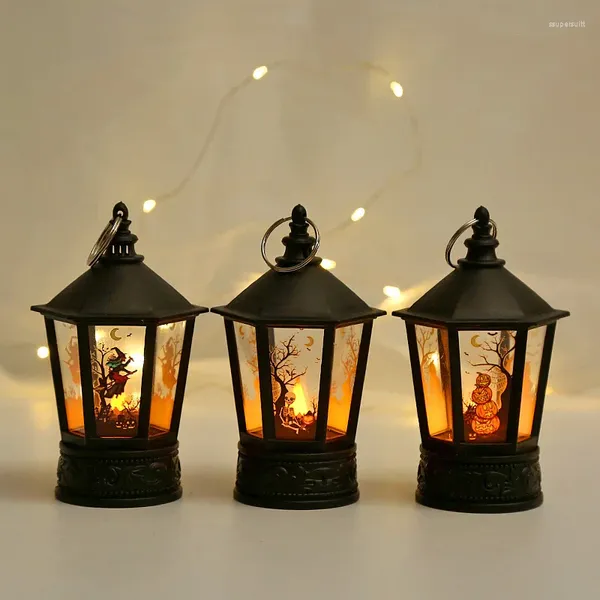 Party-Dekoration, Halloween-Kürbis-Schloss, dekorative Lampe, simulierte Flamme, LED-Windlicht, kleine Handlaterne für Urlaubsbar