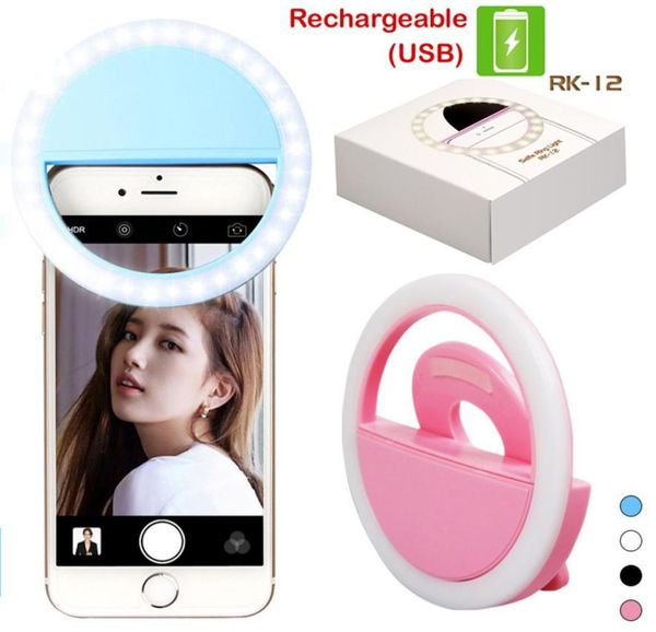 RK12 wiederaufladbares Selfie -Ringlicht mit LED -Kamera -Pographie -Blitzleuchten Selfie Luminous Ring mit USB -Kabel Universal für A3107160