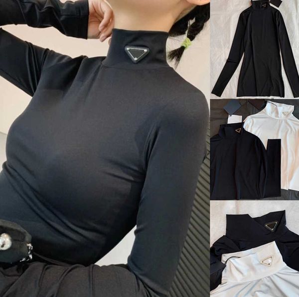 2024 Дизайнерская женская футболка с надписью Базовая рубашка с длинными рукавами Черно-белые цвета Футболки Женская одежда Классические эластичные тонкие топы SML