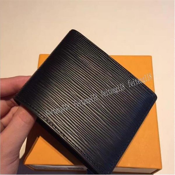 Moda masculino Card de carteira curta Men Walets Stripes texturizadas múltiplas bifold pequena bolsa com box273e