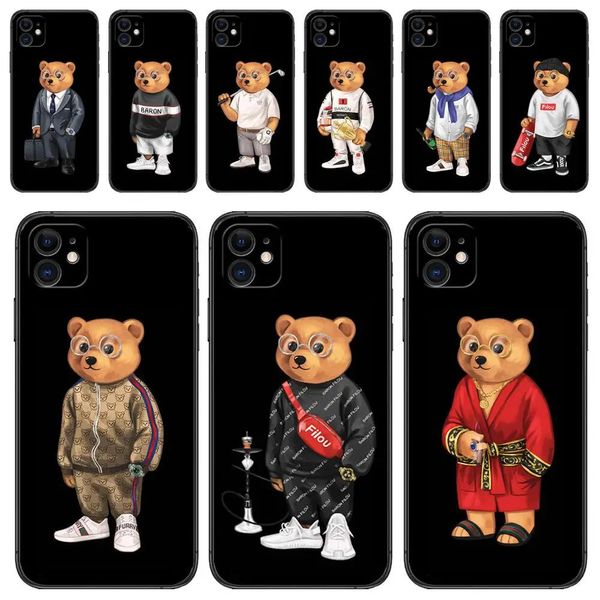 IPhone 11 12 13 14 Pro mini 7 8 Plus x XS Black Case para Apple Cute Bear Brand Protetive Silicone Capa 231221