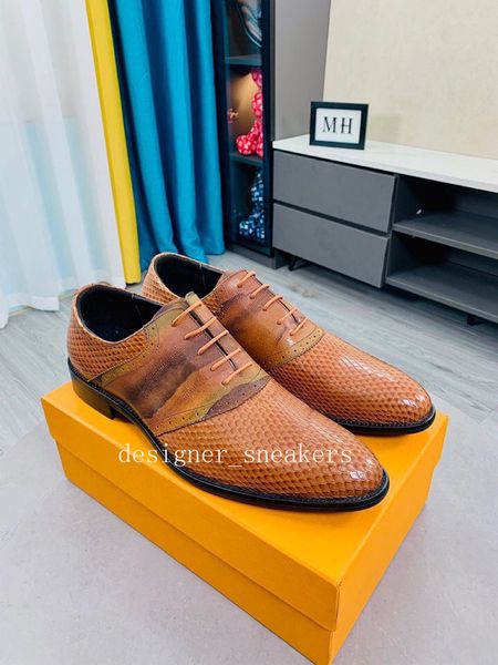 Tasarımcı Erkek Elbise Ayakkabı Loafers Klasik Oxford Ayakkabı Lüks Düşük Üst Kahverengi Python Baskılı Deri Düz İş Ayakları Moda Sürüş Ayakkabı Düğün Ayakkabıları Kutu