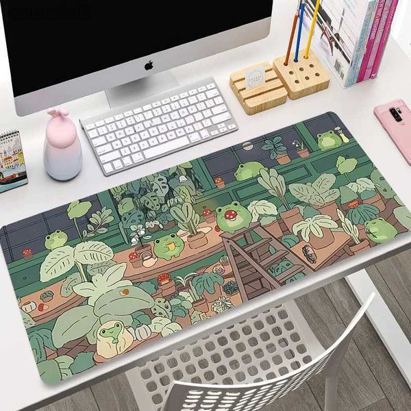 Maus -Pads Handgelenk ruhen große niedliche Frosch -Gaming -Maus -Pads Gamer Big Maus Matte Green Plant Computer Gaming Mousepad PC -Tastatur Mäuse Pad xxl 100x55cml231221