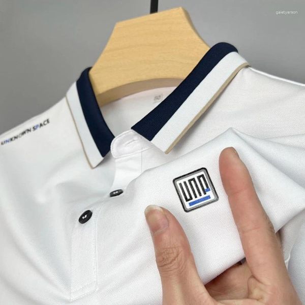 Polos masculinos verão high-end algodão mercerizado manga curta camiseta lapela 2023 seda respirável camisa polo casual wear