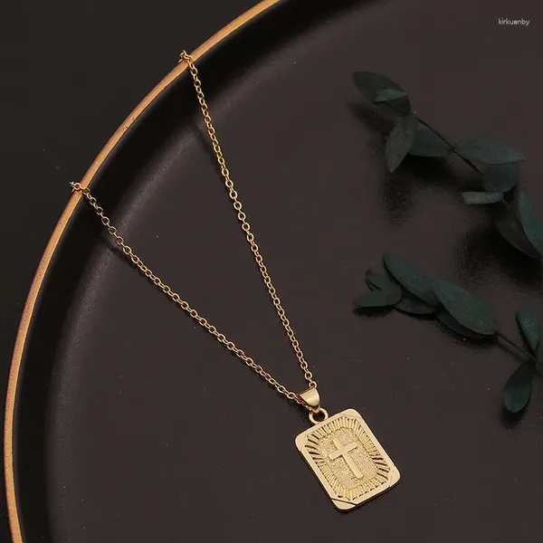 Ожерелья с подвеской Diiyalo, металлическое звено, цепочка, ожерелье с гравировкой, крест, квадратная бирка для женщин и мужчин, религиозные ювелирные изделия, подарок