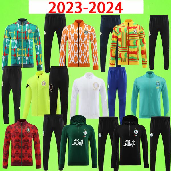 2023 2024 Survêtement Ensembles de football Costume de jogging Veste d'entraînement pour hommes Manteau à glissière avec pantalon 23/24 Ghana Côte d'Ivoire Sénégal Maroc Brésils