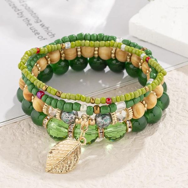 Bracelets de charme Moda Boho Multi-camada de madeira Crystal Bead for Women Ethnic Stylet Handmade Elasticblelet Feminino Acessórios para jóias