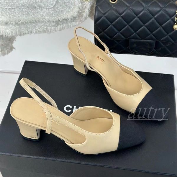 Terlik Elbise Ayakkabı Chan C Kadın Slingbacks Sandal Zincirleri Siyah Bej Espadriller Balerinler Sandaletler Partisi Partisi Düğün Tıknaz Yüksek Topuklu Terlik Pompaları Loafers