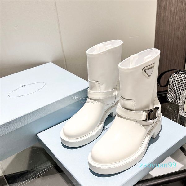 Triângulo polonês tornozelo botas saltos planos dedo do pé redondo sola de couro botas femininas designers de luxo de alta qualidade moda sapatos casuais calçados de fábrica tamanho 35-41