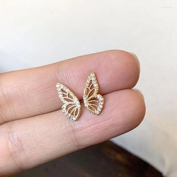 Saplama küpeleri crmya zarif kübik zirkonya kristal altın kaplama kelebek kanat moda takı