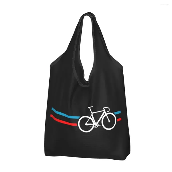 Sacos de compras reutilizáveis bicicleta listras velodrome bicicleta saco de compras dobrável máquina lavável grande eco armazenamento anexado bolsa