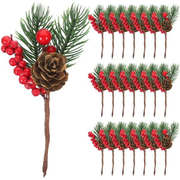 Fiori decorativi 10 pezzi pino artificiale cono bacche di Natale steli piante artigianato per le vacanze creando ghirlande ghirlanti arredamento