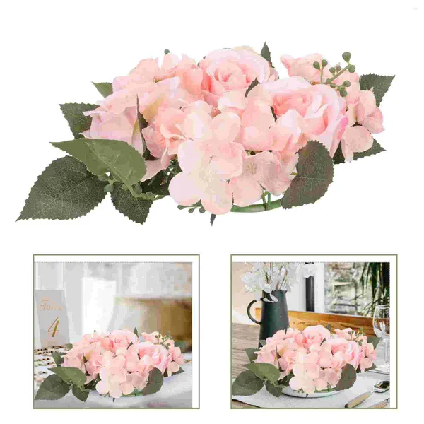 Fiori decorativi Candela Corona di rose Anello di fiori Fedi nuziali artificiali Ghirlande floreali Porta bianca Rose finte anteriori per la decorazione Ghirlanda