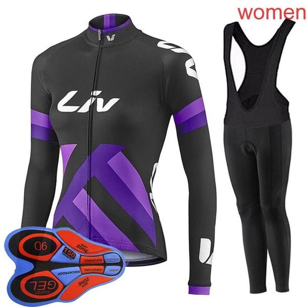 Liv 2018 Women Outdoor Sports Spring Summer Bike Bike Bicycle Cycling Maniche lunghe Bib Pants Sets Set 9D Gel Pad Mtb Clothing288T