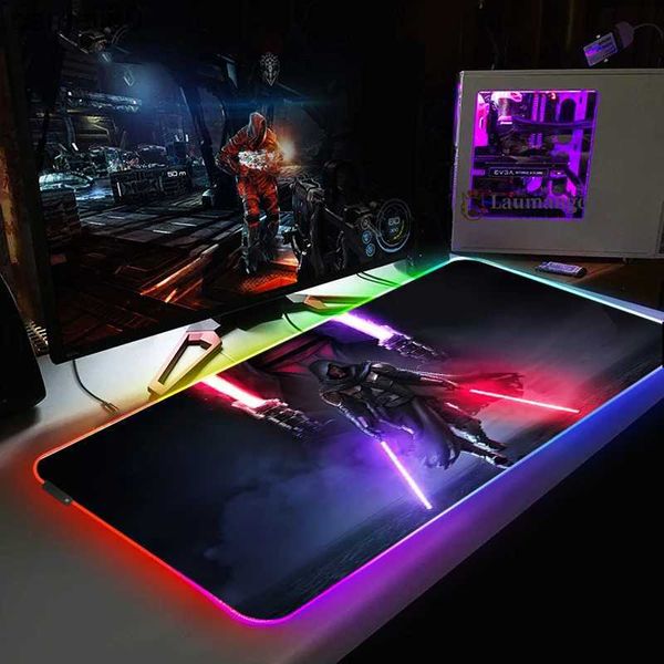 Pads del mouse polso riposa stelle guerre rgb mouse pad mouse grande computer tastiera mousepad personalizzato PC anime xxl gaming backlight tappetino tappetino a led camer laptopl231221