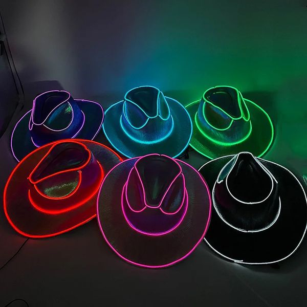 Bilowing Cowboy Cap Neon Led Decor Supplies Fashion per la festa di cappello da cowgirl all'aperto illuminarsi nella festa scura FORNITURE 231220