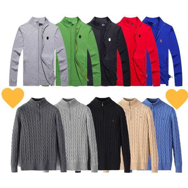 O9ST Designer X7SJ Mens 2023 MENS MENOS Polo Sweater Fleece Ralphs Camisas de espessura meio zíper alto malha quente malha