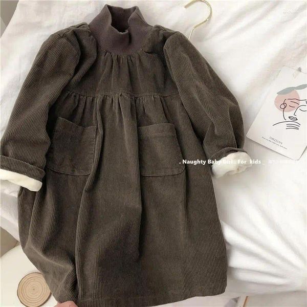 Kız Elbiseler 2023 Sonbahar Kış Kış Kore Sıradan Bebek Çocuk Moda Bultlenek Velvet Kalın uzun kollu kadife kızlar elbise