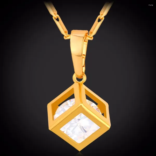 Anhänger Halsketten Valentinstag Geschenk Quadratische Box Kristall Halskette Zirkonia Gelb Goldene Link Kette Für Frauen Schmuck P2326