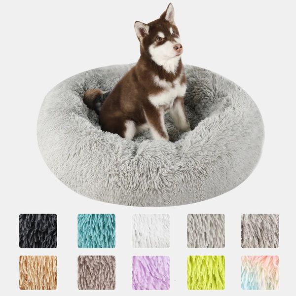 Cama de cachorro donut grande cesta redonda camas de pelúcia para cães acessórios médios canil fofo pequeno filhote de cachorro lavável animais de estimação produtos de gato 231220