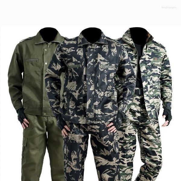 Fatos de treino masculino treinamento ao ar livre camuflagem uniforme resistente ao desgaste anti-escaldante roupas de trabalho jaqueta calças terno roupas de seguro de trabalho