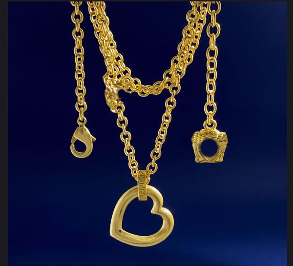 Ожерелье с подвеской в форме полого сердца, 3D твердое золото, персиковое сердце, ключичная цепочка, серьги-гвоздики, кольцо для пары, цепочка на свитер, ювелирный аксессуар XMN14