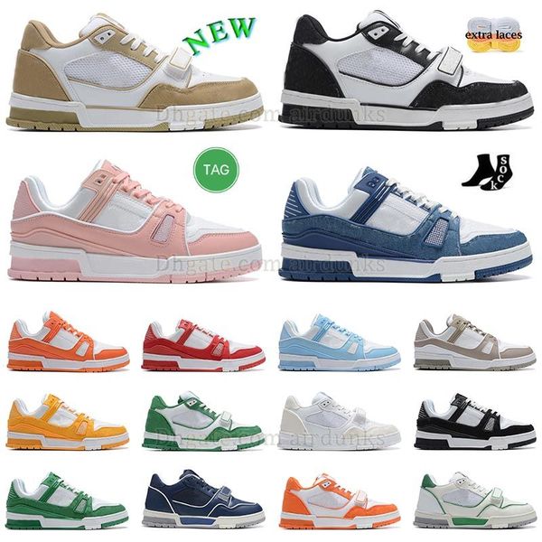 Luxurys Virgil Dress Shoes Embossed Virgils Trainer Sneaker Branco Preto Céu Azul Abloh Verde Denim Rosa Vermelho Mens Designer Sapatilhas Viutonly Treinadores Plataforma