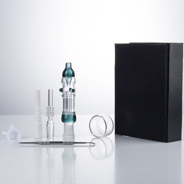 NC046 DAB Rigglas Bong Buntes verschüttetes Rauchrohr-Geschenkbox ca. 4,86 ​​Zoll OD 25mm Röhrchen Bubbler 14mm Titan Quarz Keramik Nagel Doppel-Tipps Clip Schale