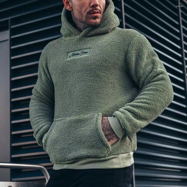 Hoodies masculinos moletom de pelúcia inverno com carta impressão quente imitação lambswool cashmere camisolas para casual