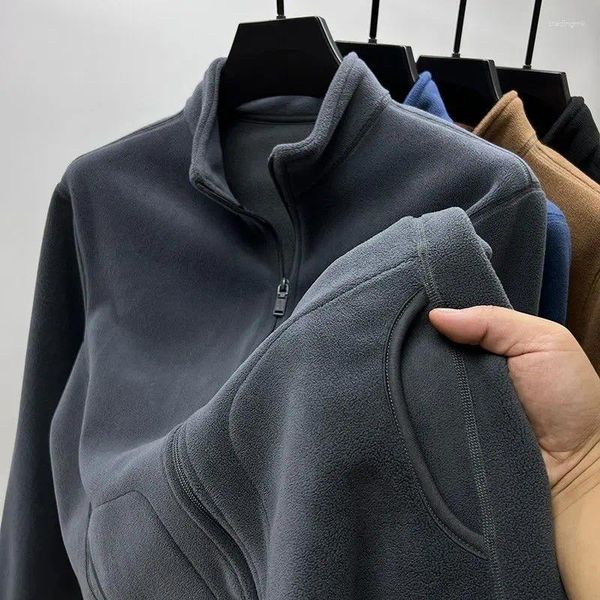 Erkek Hoodies ceket kutup polar düz renkli gündelik kış üst düzey tişörtü artı kadife kalınlaşan sıcak modaya uygun gevşek ve çok yönlü