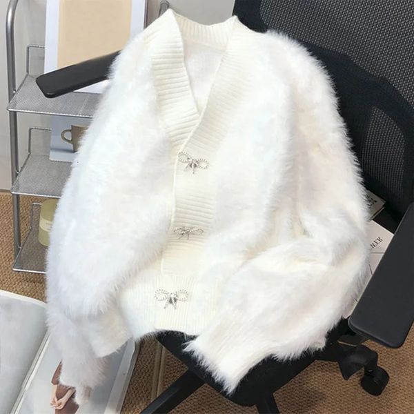 Flauschige Nachahmung Nerzfell -Strickjacke für Frau, Knitmodellmantel gestrickt