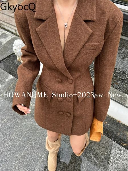 GkyocQ 2023 Winter Koreanische Version Mode zweireiher Anzug Kragen Tweed Dres Blends Taille Dünne Kurze Kleider 231221