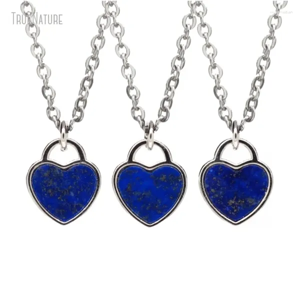 Colares Pingente 5 Pcs Atacado Cor Prata Cobre Lapis Lazuli Pedra Presente Para Suas Jóias Coração Forma Ponto Colar