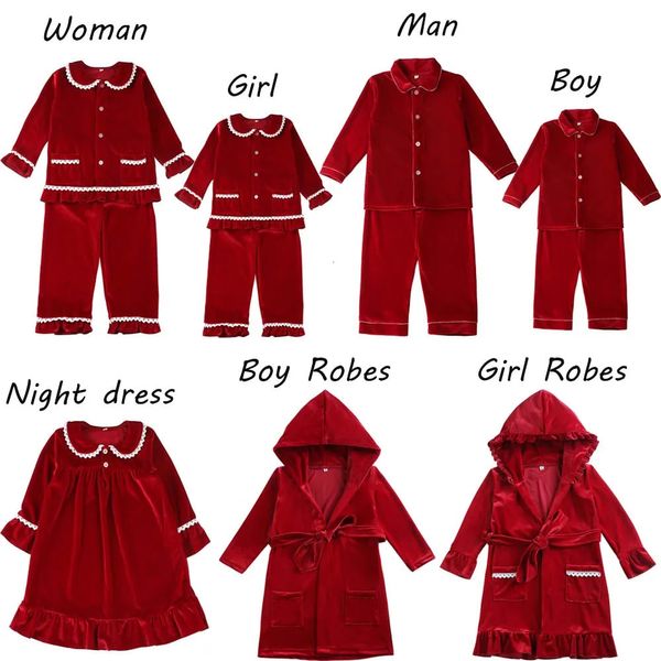 Pigiama per bambini all'ingrosso per bambini e bambine, fratelli e sorelle, pigiama coordinato per la famiglia, bambini, velluto rosso natalizio PJS 231220