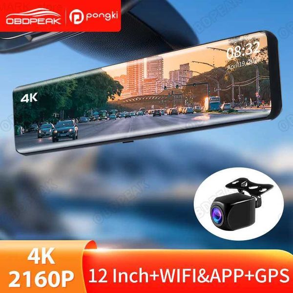 CAR DVRS 2023 4K Dash Cam 12inch Dual Lens LCD -Bildschirm Car DVR 1080p WiFi App+GPS Auto Recorder 24H Park Supportl2312.14