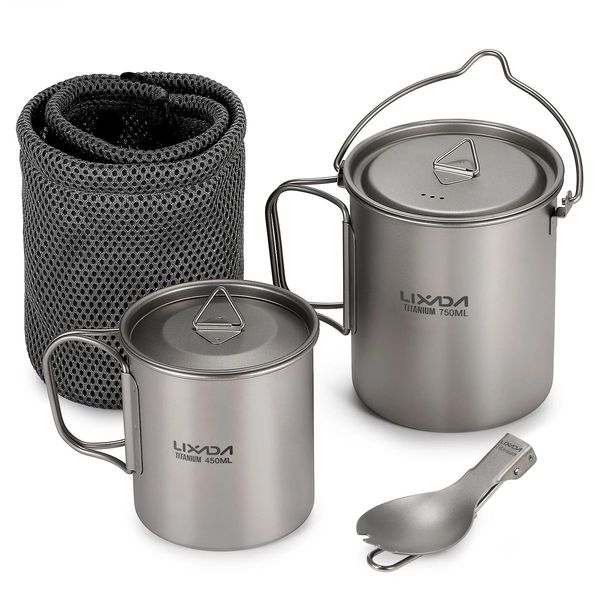 Кухня Lixada Titanium 750ML Pot Camping Tableware 420ML Water Mug Складная Spork Outdoor Camping Swit