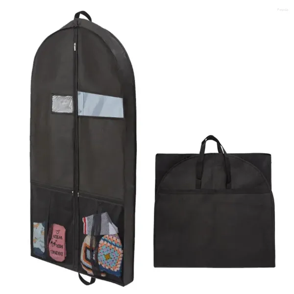 Caixas de armazenamento Saco de vestuário com janela de PVC Sacos de viagem Bolsos Resistentes à prova de poeira Terno para viagens de roupas