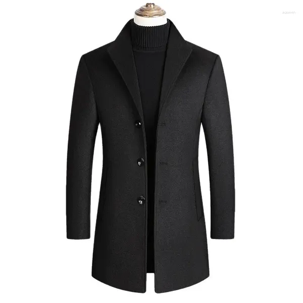 Trench da uomo Cappotto di lana da uomo Cappotto invernale di lana spessa da uomo Cappotto classico maschile solido Moda colletto rovesciato e giacche