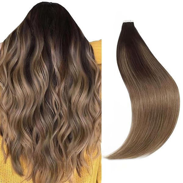 Лента для балаяжа для наращивания волос от коричневого до пепельного блондина, 22 дюйма, двусторонняя лента для наращивания человеческих волос Remy, 100 г/40 шт.
