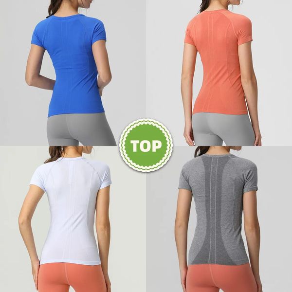 Roupas ls yoga ginásio básico tops mulheres esportes camisetas manga curta cor sólida nu esportes moldar cintura apertada fitness solto jogging spor