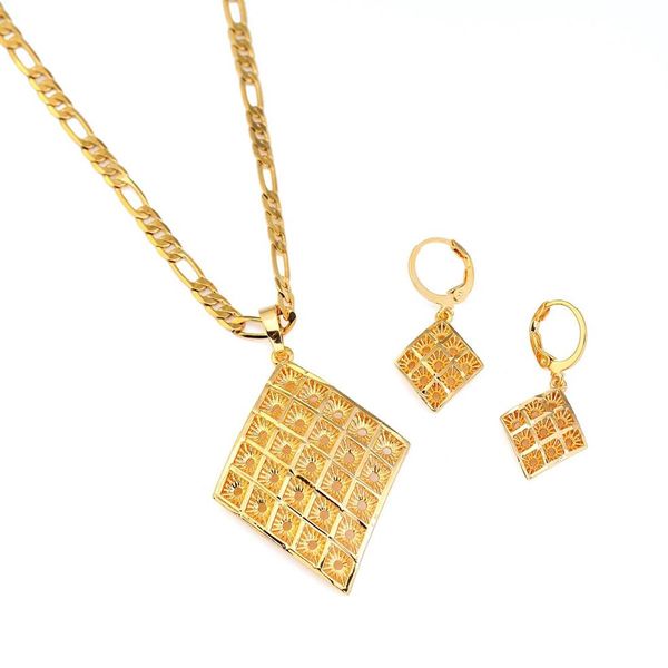 Set di gioielli tradizionali etiopi Set di gioielli geometrici nobili di moda color oro per le donne Gioielli per feste di fidanzamento2994