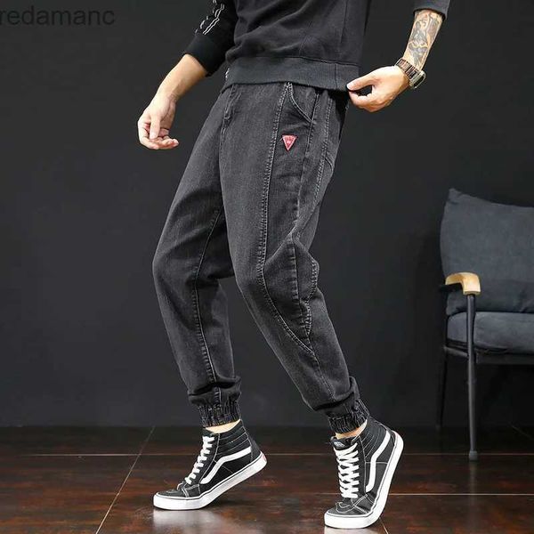 Jeans masculino masculino de jeans solo de jeans de harém de harém elegante jeans de hip-hop jeans dança esportes de dança calças de corrida calças pretas; YQ231221