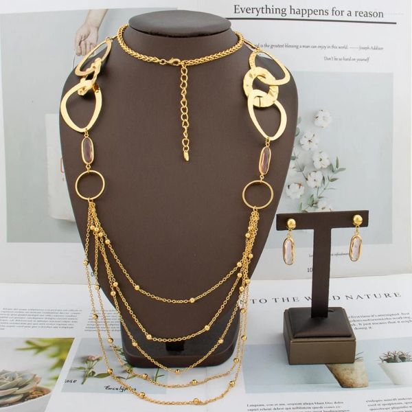 Orecchini da collana set alla moda Dubai Gold Color Jewelry Long Chain Orecchie di pietra africana Bride Women Party Gift