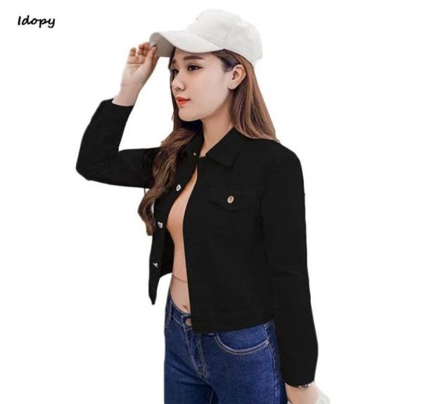 Women039s Jackets Idopy Womens Cute Denim Jacket Candy Color Long Sleeve Slim Fit Stretch Short Casual Jeans Coat For Girls3616047