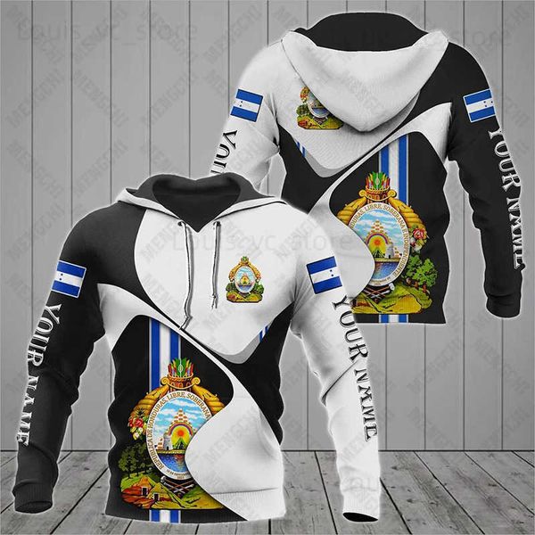 Мужские толстовины толстовины пользовательское название Honduras Emblem Emblem Hoodies Unisex Loase Fashion Whothirts Осень повседневная негабаритная ежедневная пуловерная уличная одежда T231221