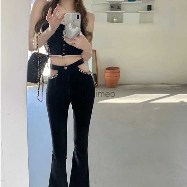 Frauen Jeans Elastizität Flare Leggings sexy niedrige Taille Jeanshose für Frauen 2023 Trend dünne schwarze, lange Glocke Schwarze Frau enge YQ231220