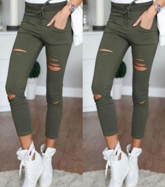 Neue Damen Skinny Jeans Damen Denim Löcher Plus Size Bleistifthose Hohe Taille Freizeithose Schwarz Weiß Stretch Zerrissene Jeans8833292